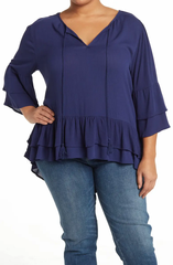 SB642X Tie Front Ruffle Waist Tunic