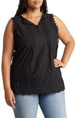 SB848X Sleeveless Pintuck Eyelet Trim Tunic