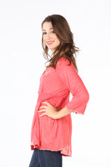 7377-34 Coral Embroidered Smocked Waist Tunic