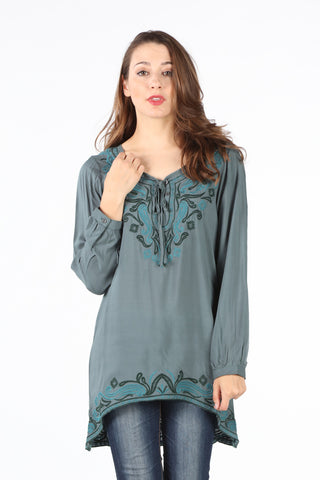 8137 Green Fully Lined Lace Blouse with Studs