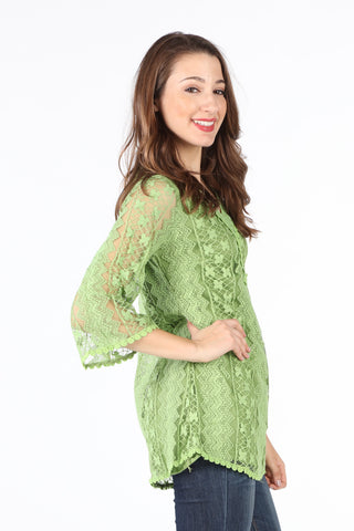 8137 Green Fully Lined Lace Blouse with Studs