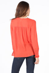 8511 Rust Crochet Trim Lace Up Blouse