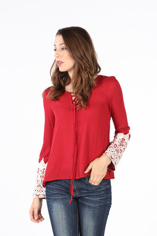 FG539 Coral Floral Embroidered Crochet Blouse