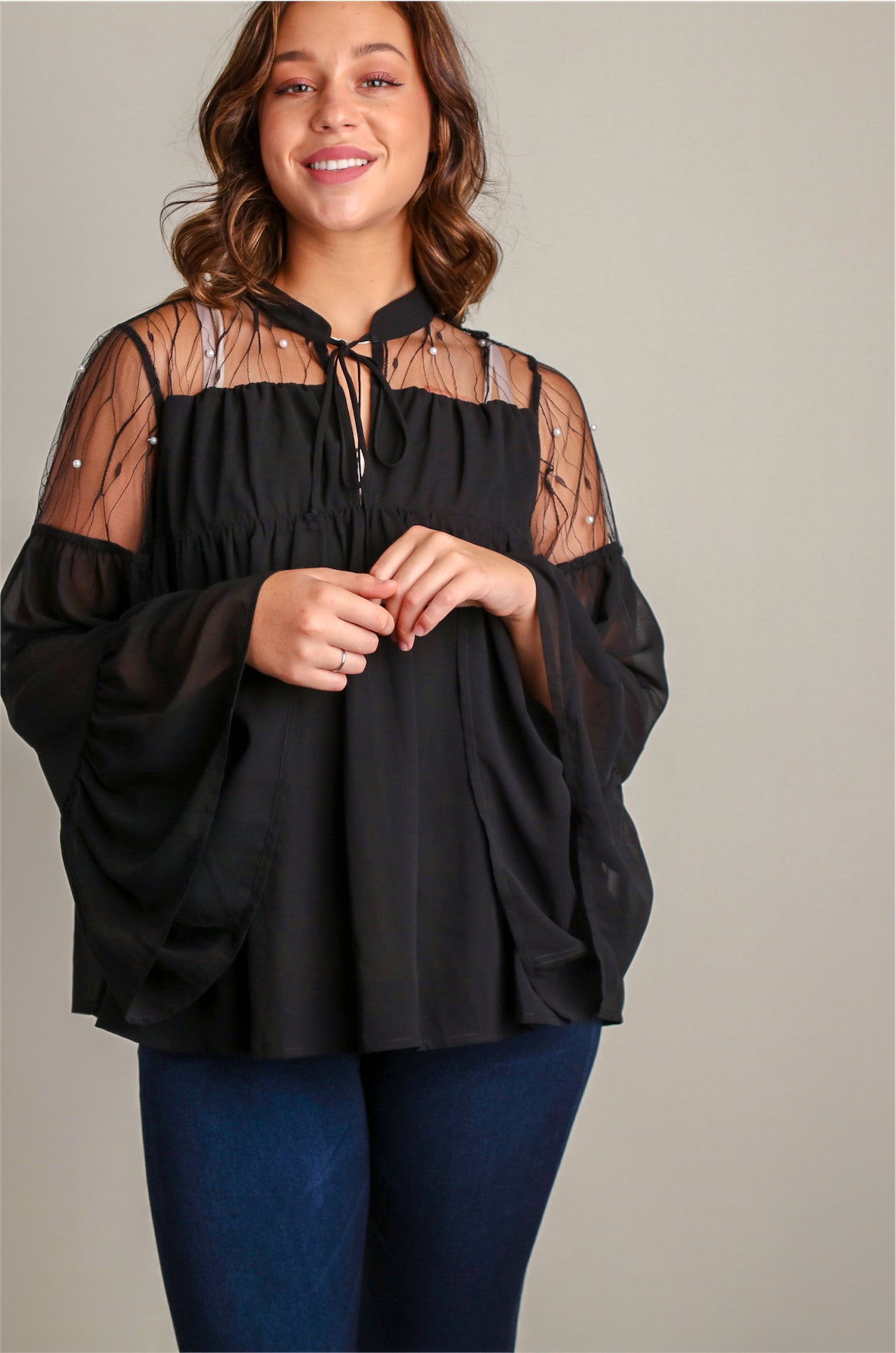 LIV1260 Black Bell Sleeve Lace & Pearls – ForgottenGraceOnline