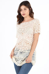 LIV879 Natural Crochet Tunic