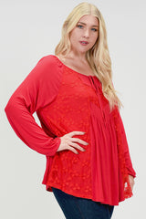 SB110AX Plus Red Lace Layered Blouse