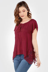 SB160 Burgundy Crochet Flared Hem Tunic