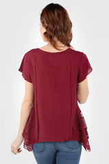 SB160 Burgundy Crochet Flared Hem Tunic