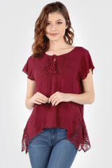 SB160 Burgundy Crochet Flared Hem Tunic